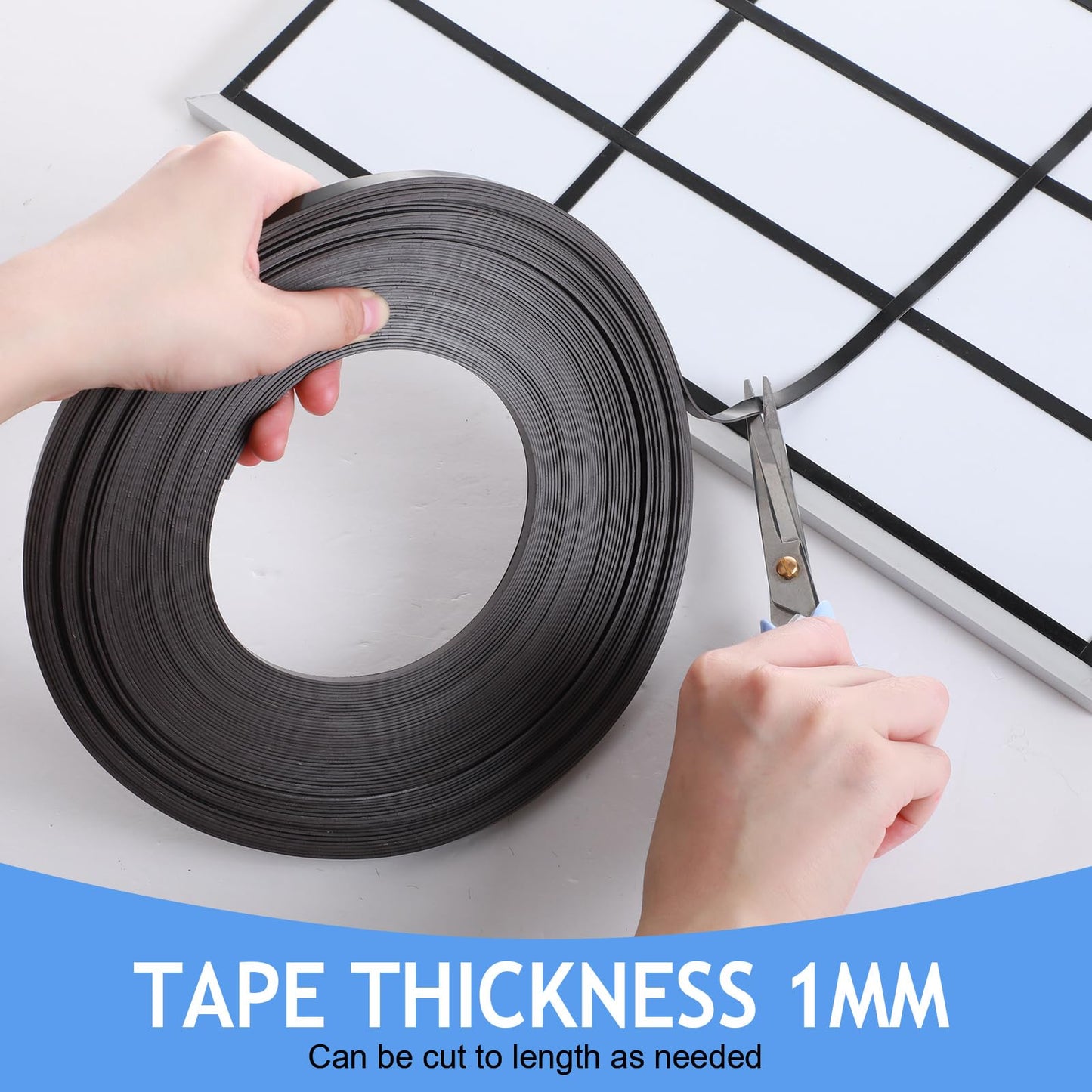 Tellegloww Black Magnetic Tape Roll Thin Strips, 1/4 Inch X 100 feet Magnetic Board Dividers Whiteboard Graphic Decorative Tape Marking Line for Classroom Office Art Accessories