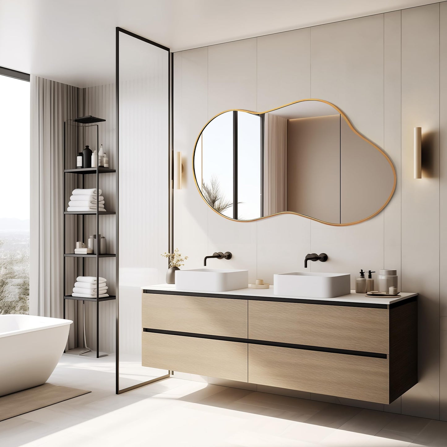 Dorlicecass Irregular Wall Mirror - Wall Mirrors Decorative 20"x36" Gold Asymmetrical Mirror Tempered Glass Aviation Aluminum Alloy Frame for Bathroom, Bedroom, Living Room, Cloakroom, Entryway