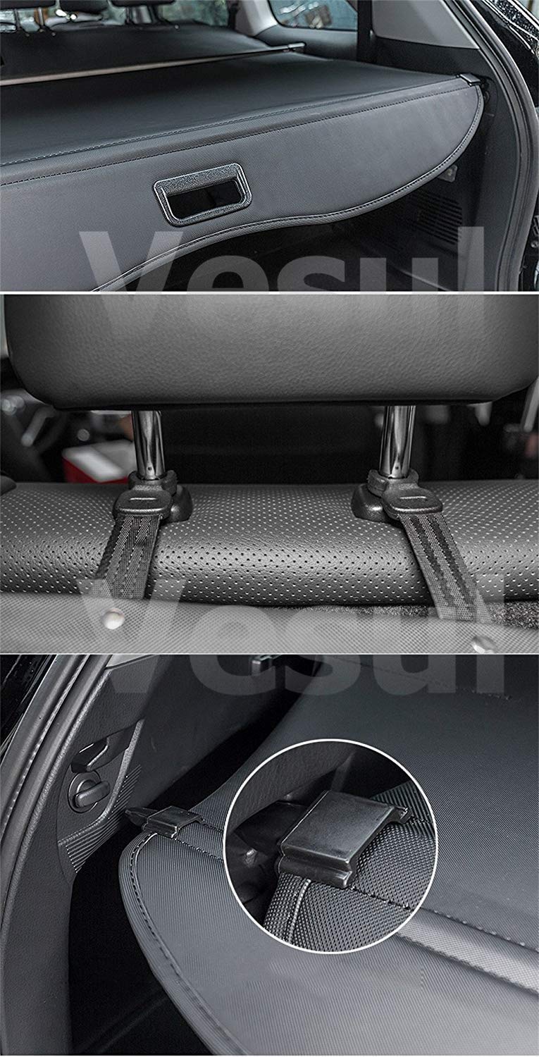 VESUL Retractable Cargo Cover Compatible with Toyota Highlander 2014 2015 2016 2017 2018 2019 Waterproof Security Shade Shield Tonneau Cover Luggage Privacy Screen with Extra Canvas Cover