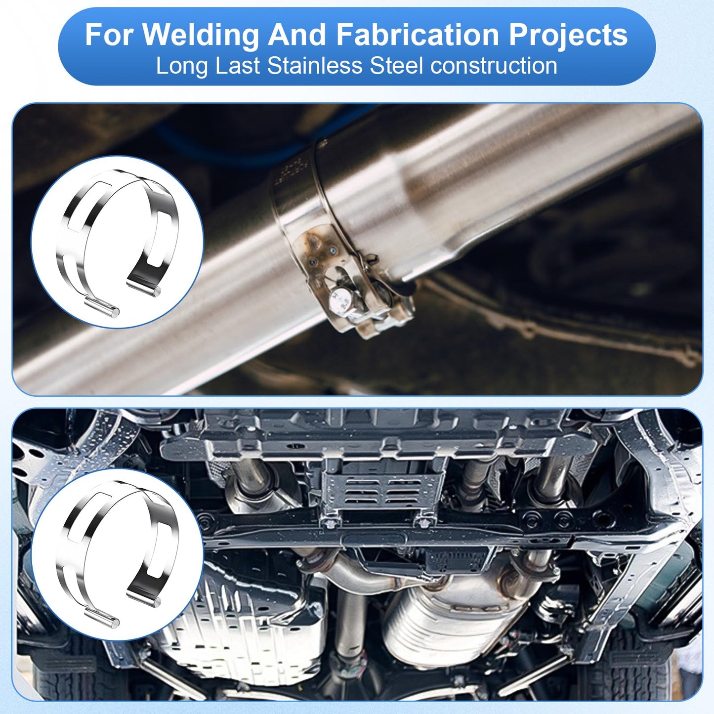 5Piece Stainless Steel Exhaust Pipe Clamps, Universal, for Welding and Exhaust Repairs (2" 2.5" 3" 3.5" 4")