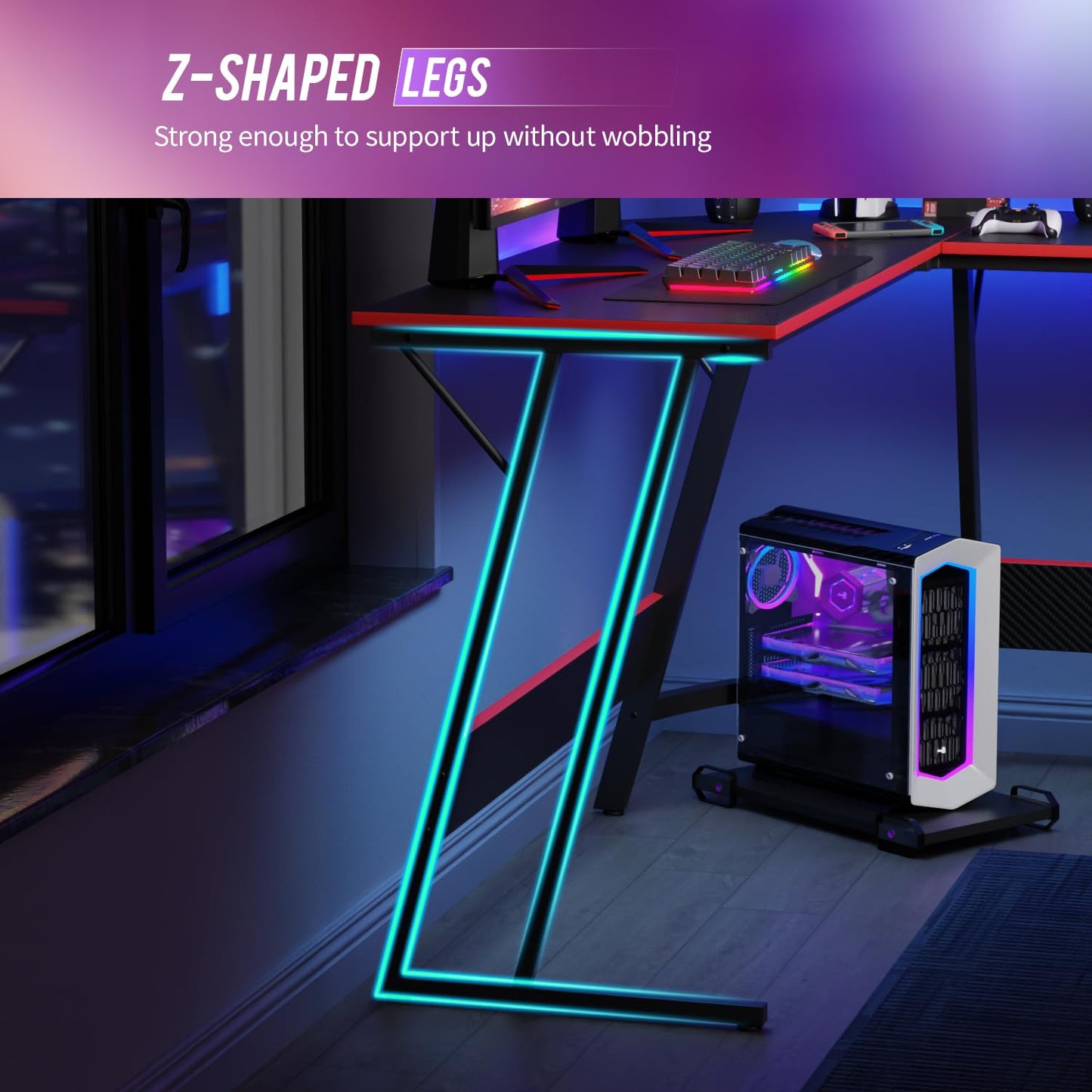 FDW L Shaped 51 Inch Gaming Desk,Corner Computer Desk,PC Gaming Desk,Writing Workstation with Large Monitor Stand for Home Office,Black