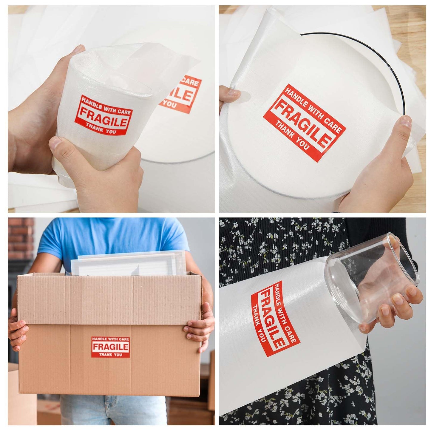 260pcs Cushioning Foam Pouches Moving Supplies, 4 Sizes (12x12inch,12x12inch sheets,12x7.5inch,7.5x7.5inch) Use Packing Supplies for Moving, Packaging, Storage Incidental 60 Fragile Stickers, clear