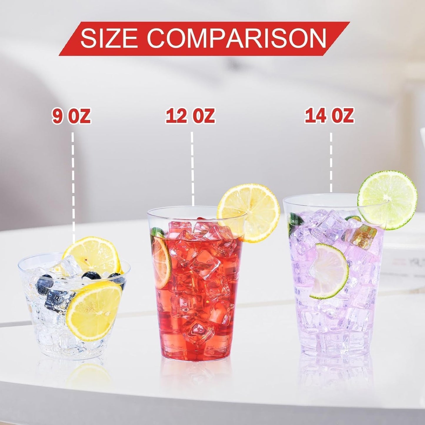BYSNOW 300 Pack 12 oz Clear Plastic Cups, Disposable Heavy Duty Hard Plastic Cups, Wine Drinking Cups, Cocktail Glasses, for Party, Wedding, Home, Dinner