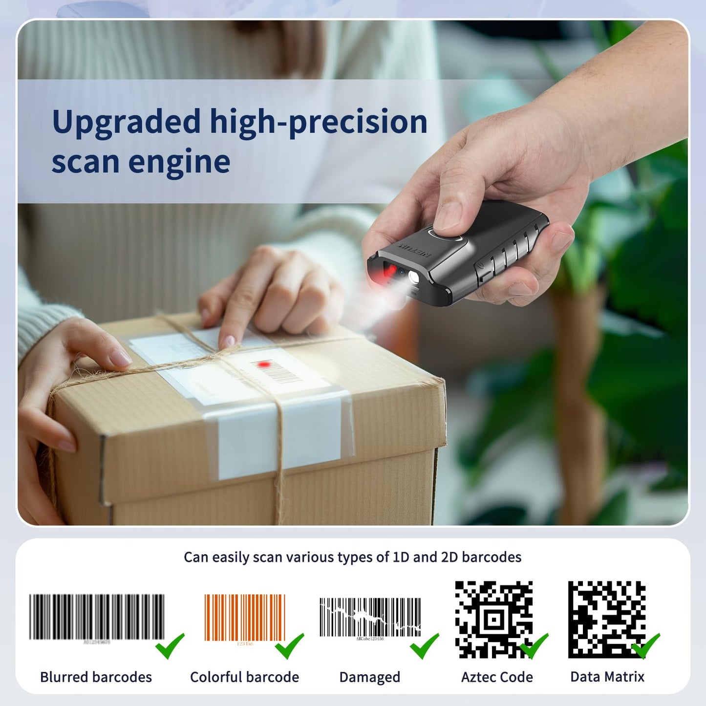 NETUM Bluetooth 2D Barcode Scanner, 3-in-1 Small Portable QR Bar Code Reader Automatic Wireless Gun Scan Back Clip Work with Tablet iOS Android Windows MacOS for Warehouse Inventory POS (2D - E800)
