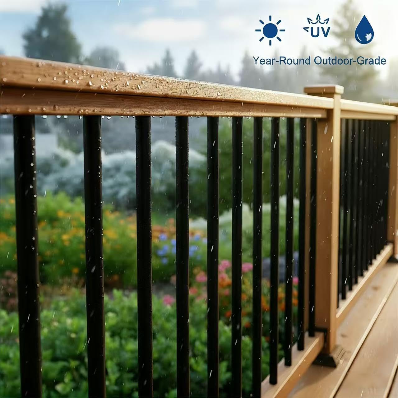 56 Pack 26 inch Aluminum Balusters for Deck Railing,Black Round Metal Spindles for Staircase,3/4" Diameter Hollow Deck Ballasters with Screws and Connectors for Railing Fencing Porch Stair Spindles