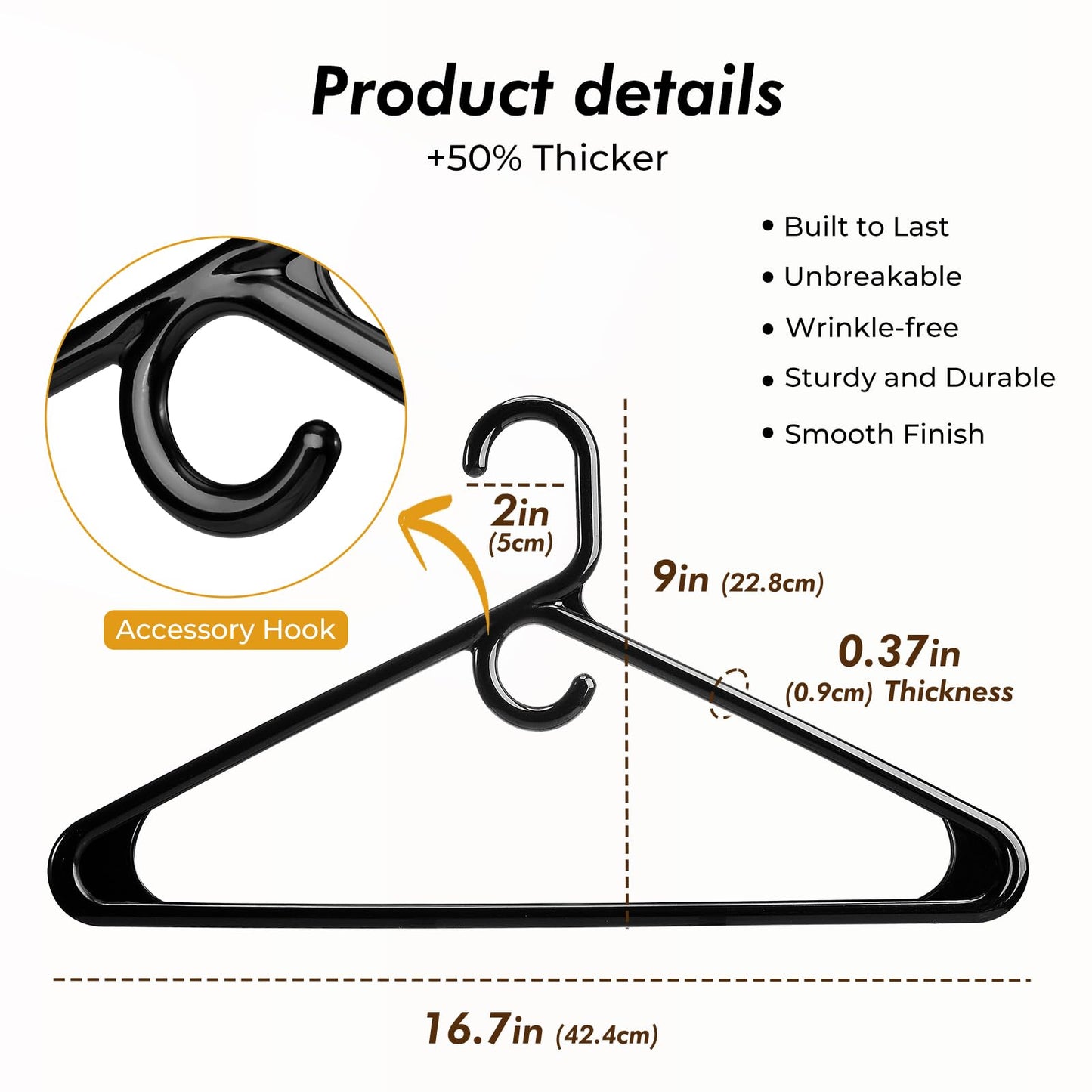 HOUSE DAY Premium Heavy Duty Plastic Hangers 38 Pack - Ultra Thick Black Clothes Hangers - 20 lb Capacity - Sturdy Hangers for Coats, Jackets, Suits & Jeans - Closet Organizer for Dorm, Apartment