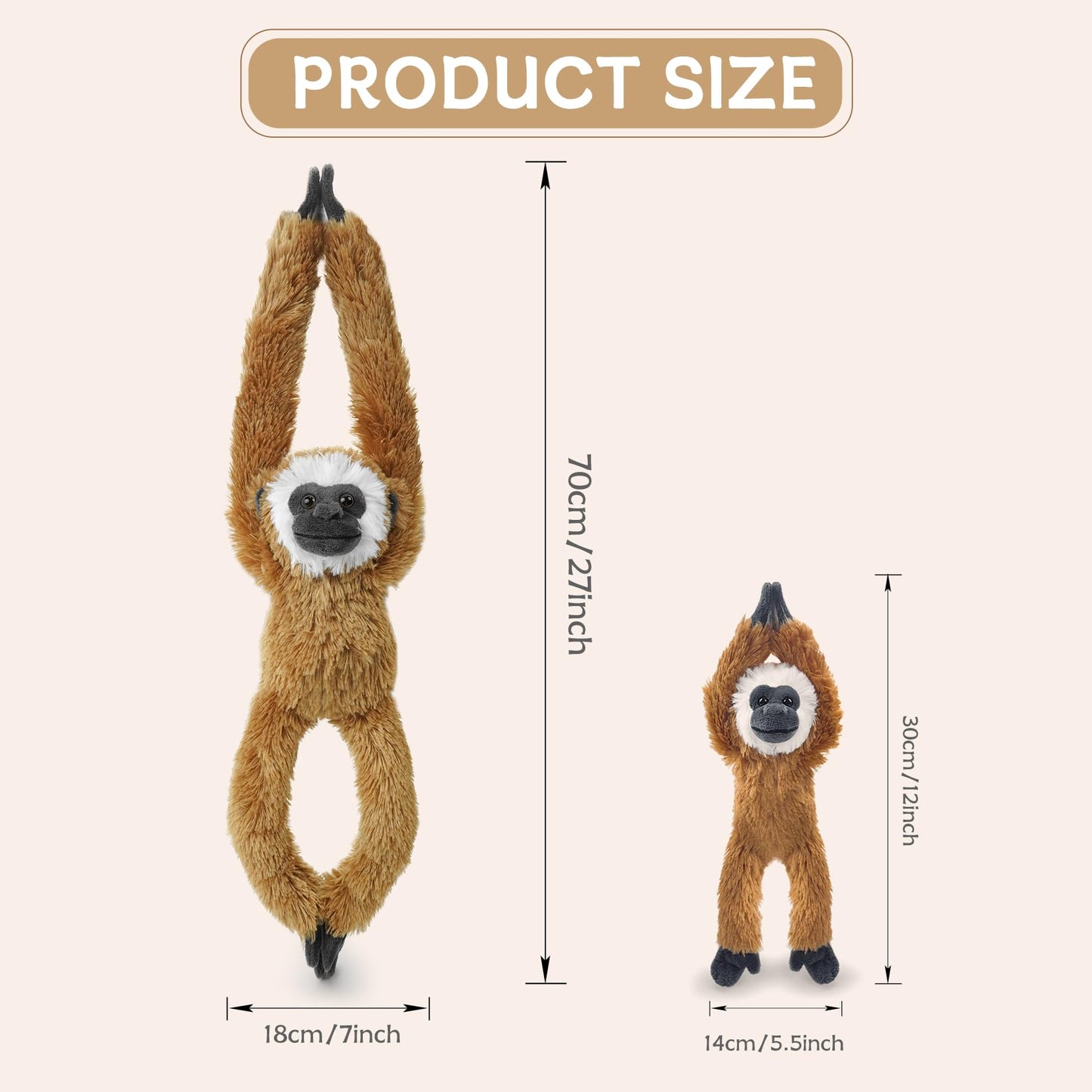 Hideekoog 2pcs Monkey Mother with Baby Hangs Plush Toys, Hooks and Stuffed Animals with Rings for Adults Favors, Gifts for Boys and Girls（Brown）