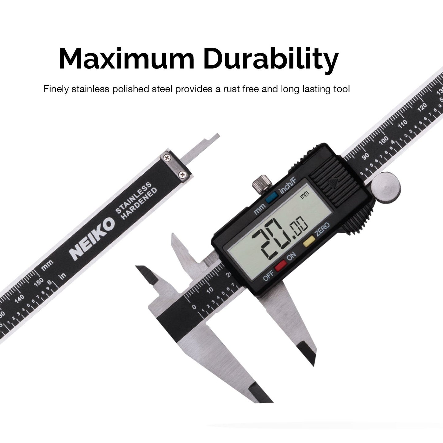 NEIKO 01408A 8” Electronic Digital Caliper Extra Large Display | 0-8 Inches | Inch/Fractions/Millimeter Conversion | Polished Stainless Steel