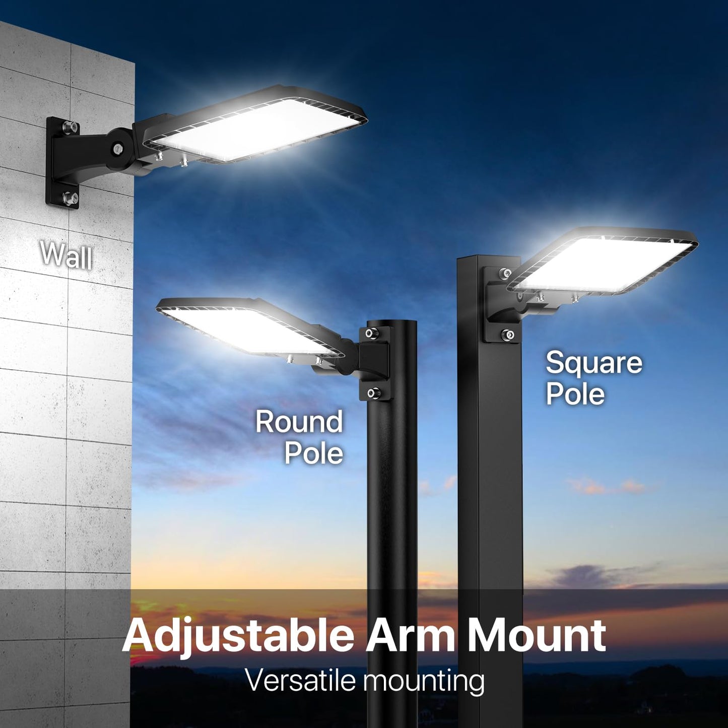 Kifflux 150W Led Parking Lot Light Adjustable Arm Mount 18000LM Flood Light 5000K IP65 Waterproof Shoebox Street Lights with Dusk to Dawn Photocell Outdoor Lighting for Yard, Warehouse, Barn, AC120V