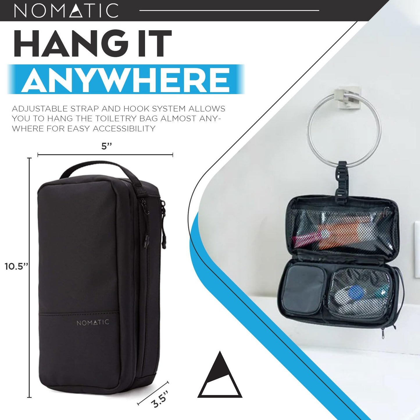 NOMATIC Toiletry Bag for Travel - Great for Travel Size Toiletries - Travel Essentials Wash Bag - Travel Makeup Bag, (Black), Large V2