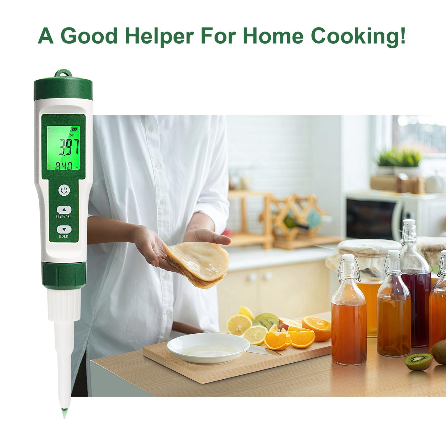 RAINLEOTI Digital pH Meter for Food, Food pH Tester with 2 pH Probe for Fermented Foods Dough