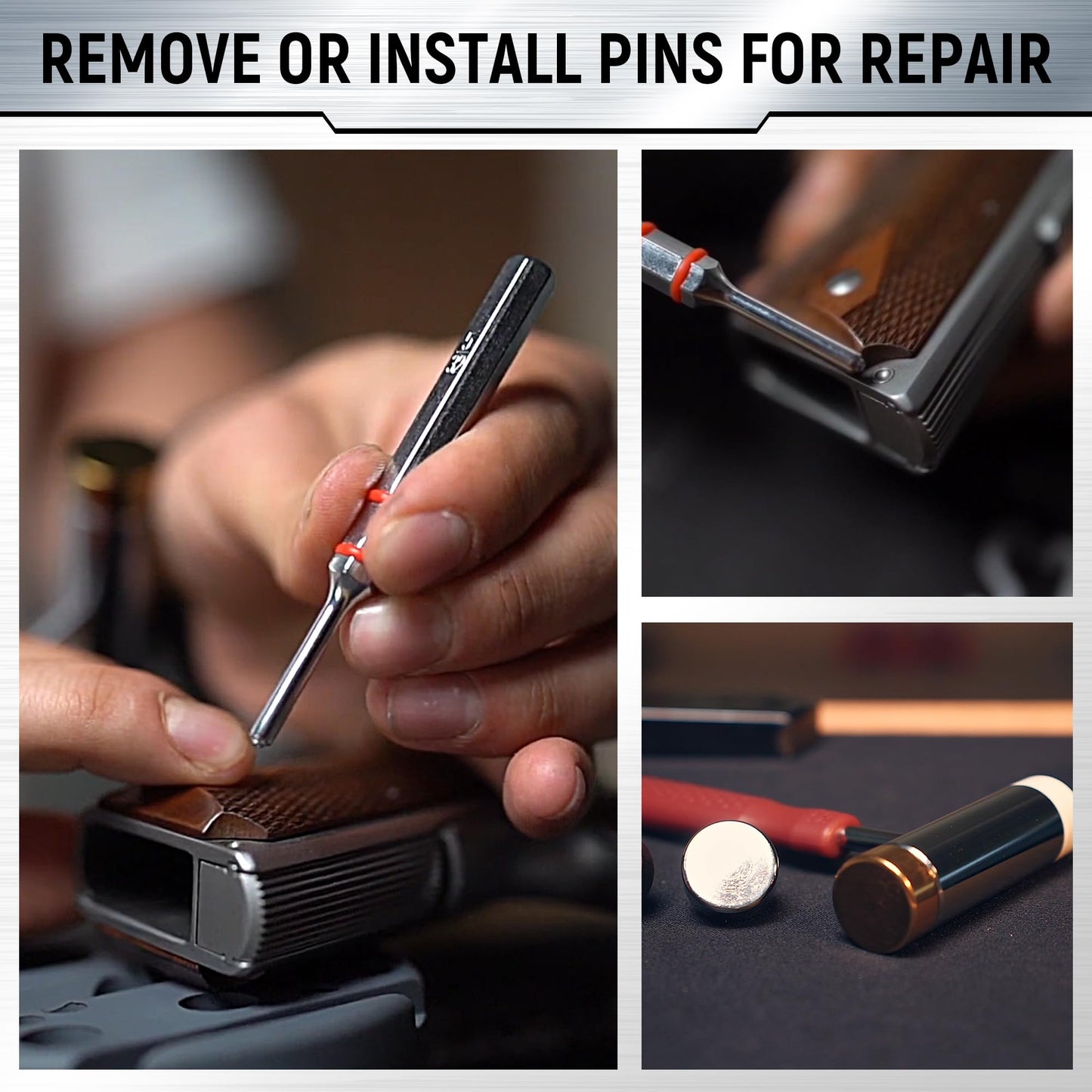 W WIREGEAR Pin Punch Set, Steel Roll Pin Punch Set, Punch Tool, Pin Punches with Replaceable Face Hammer, Made of Solid Material, Mechanical Repair Tool with Bench Block