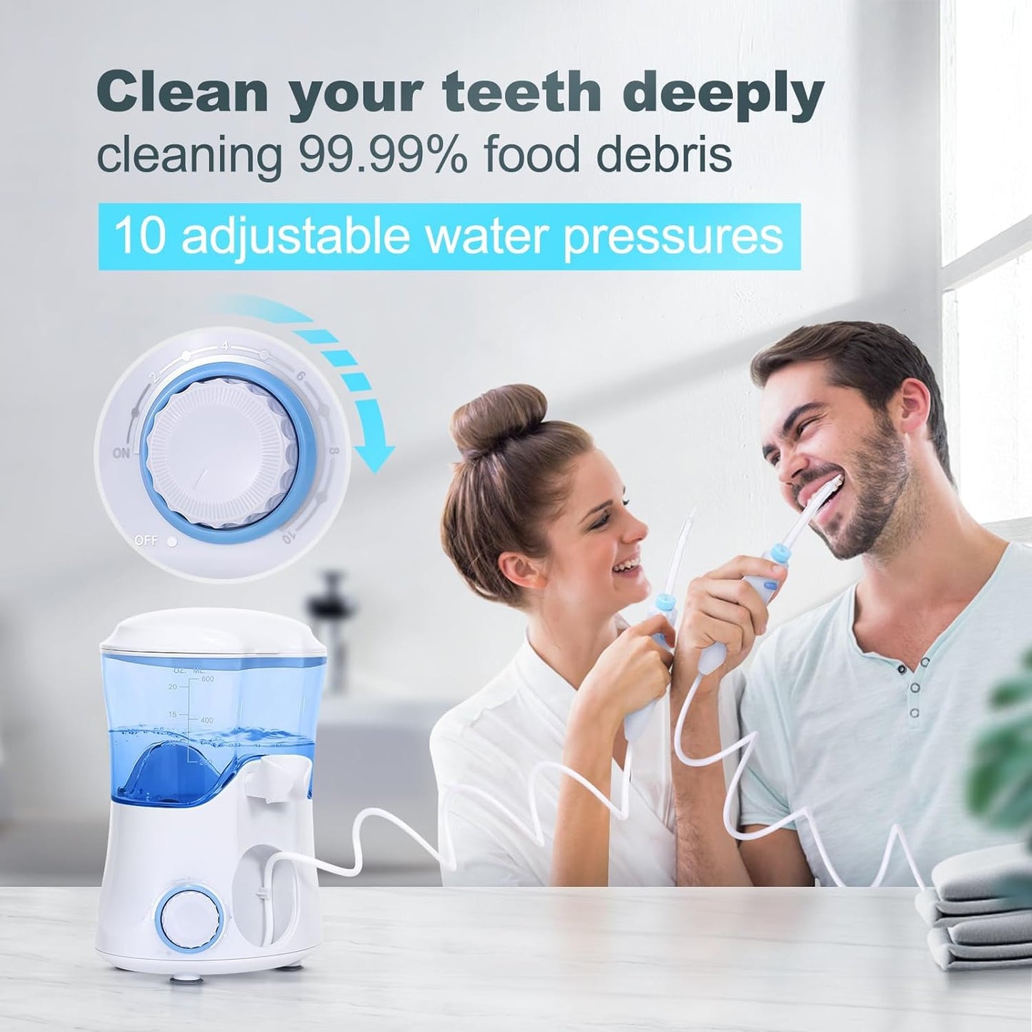 Homuserr Water Flosser, Power Dental Water Flossers for Teeth & Braces Cleaning, Electric Oral Irrigator Water Flosser for Adults & Kids with 10 Pressures & 8 Tips, 600ml Water Flosser for Family