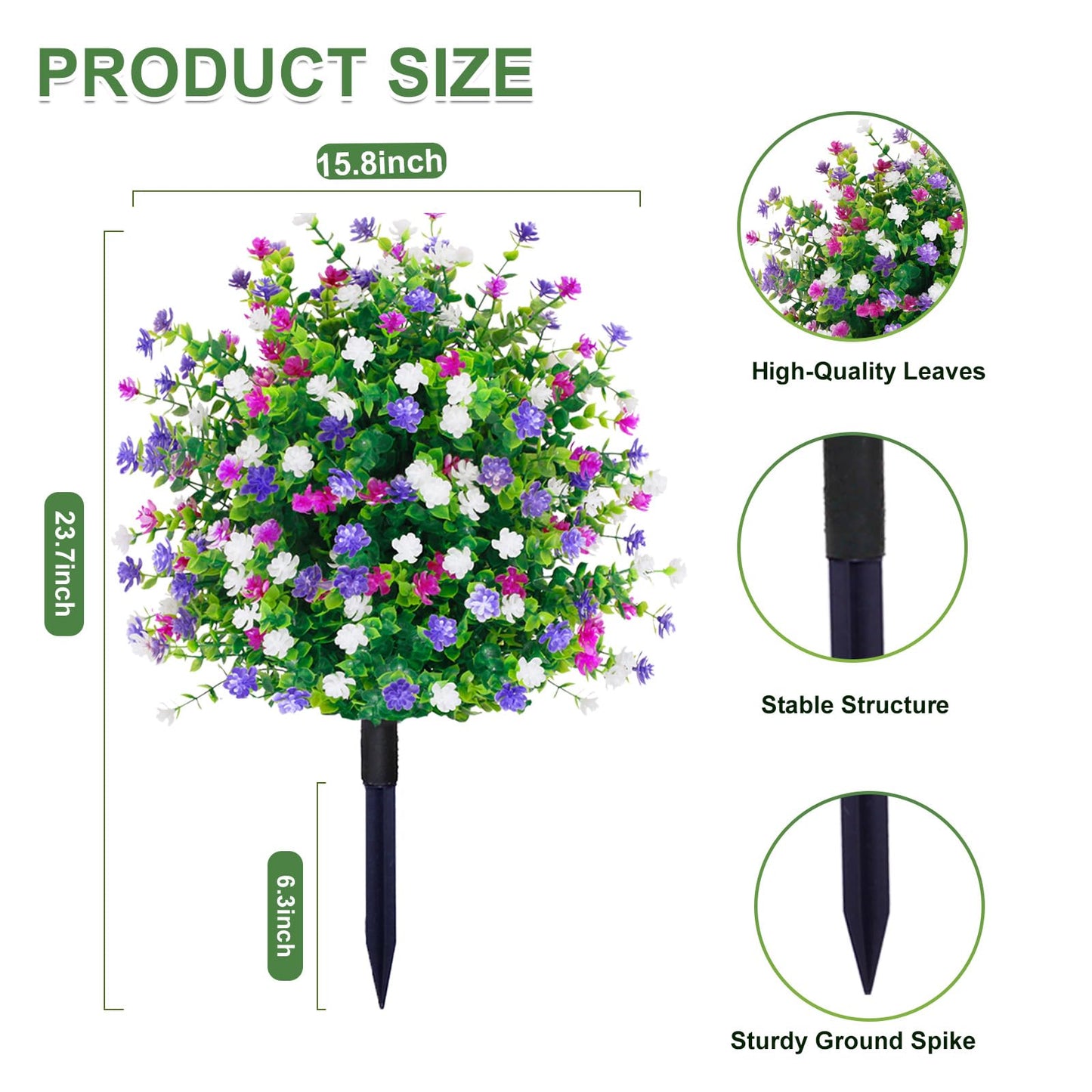 Artificial Boxwood Topiary Ball Tree Outdoor Set of 2,UV Resistant Fake Topiary Balls Flowers with Spike, Realistic Faux Shrubs Plants Bushes Greenery for Spring Porch Outdoor Planter Diameter15.8