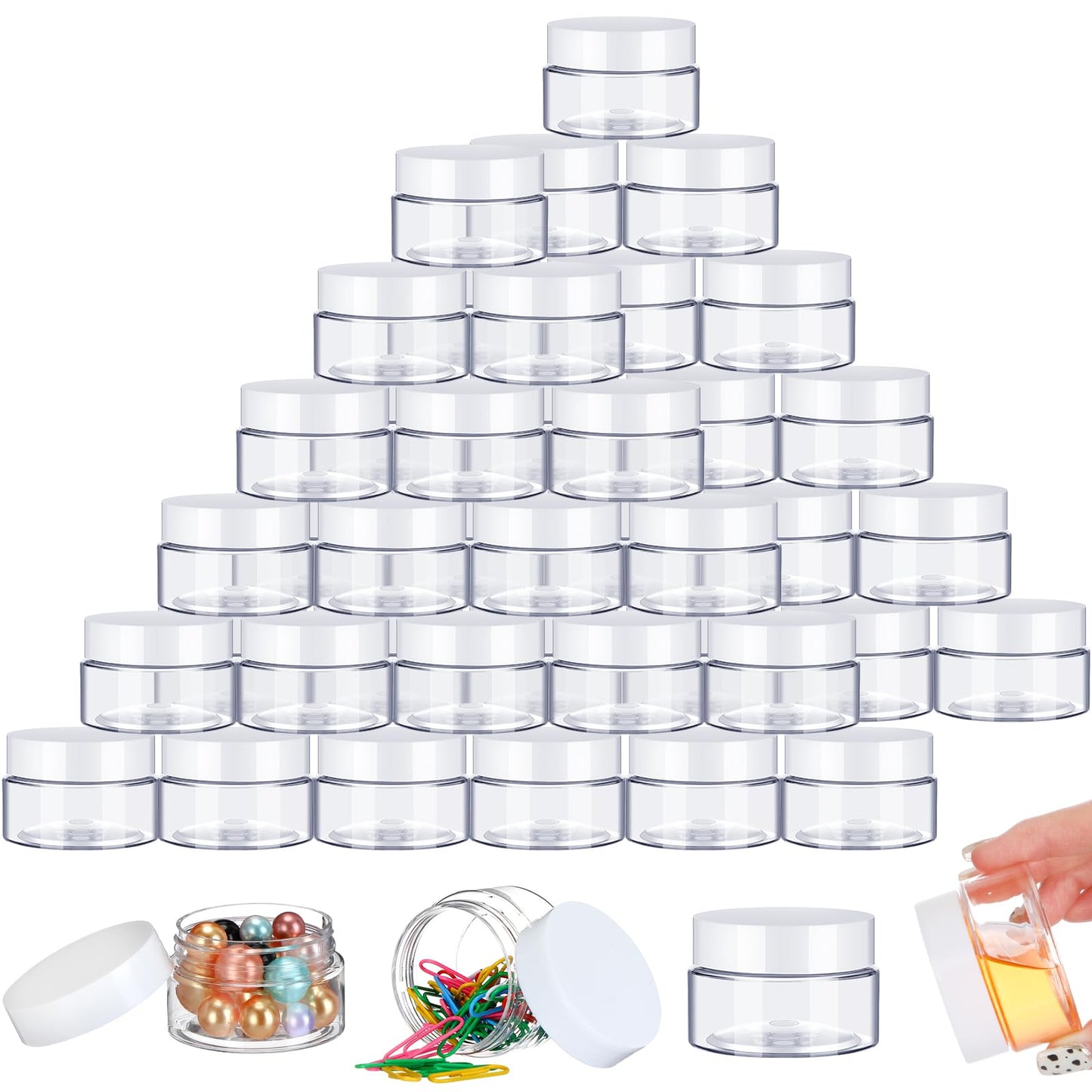 SATINIOR 200 Pcs 2 oz Empty Plastic Jars Round Clear Cosmetic Container Jars with Lids Small Makeup Clear Jars with Lids for Travel Storage Lotion Cream Eye Shadow Jewelry Paint Ointments Samples