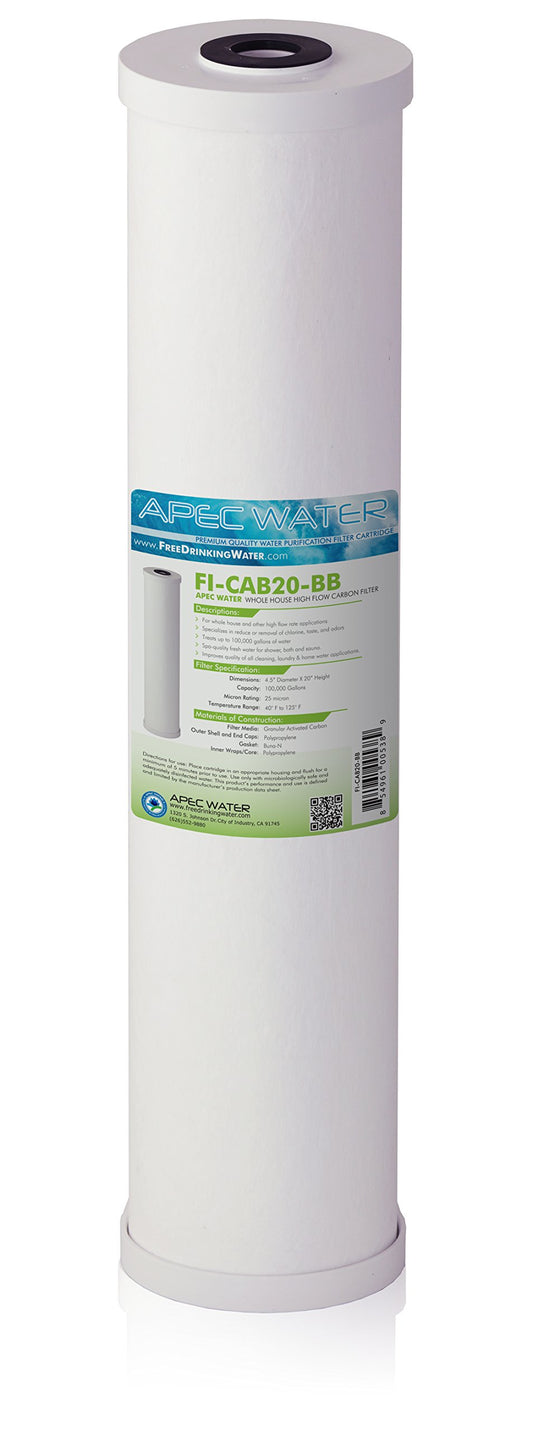 APEC Water Systems FI-CAB20-BB APEC 20" Whole House High Flow GAC Carbon Filter 4.5"X 20" (100,000 gallons), White