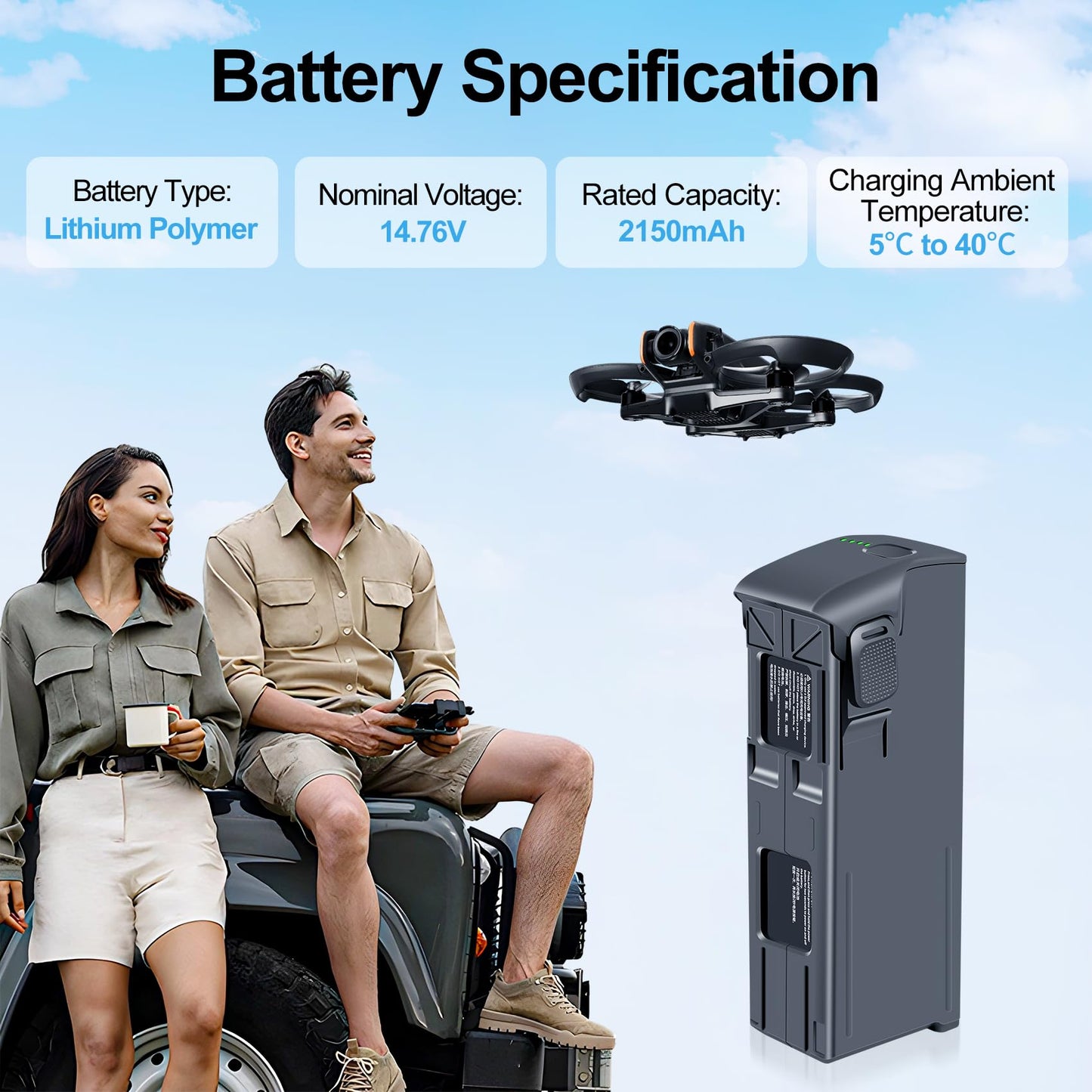 Fantasyo Intelligent Flight Avata 2 Battery Replacement 2150mAh 1 Pack 23 Minutes of Max Flight Time Compatible with DJI Avata 2 Drone
