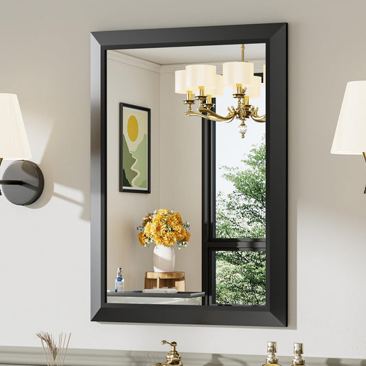 Briivue 22x30 Inch Black Bathroom Mirror for Wall, Thick Metal Framed Rectangle Mirrors for Over Sink, Bedroom, Living Room, Entryway, Anti-Rust, HD Tempered Glass