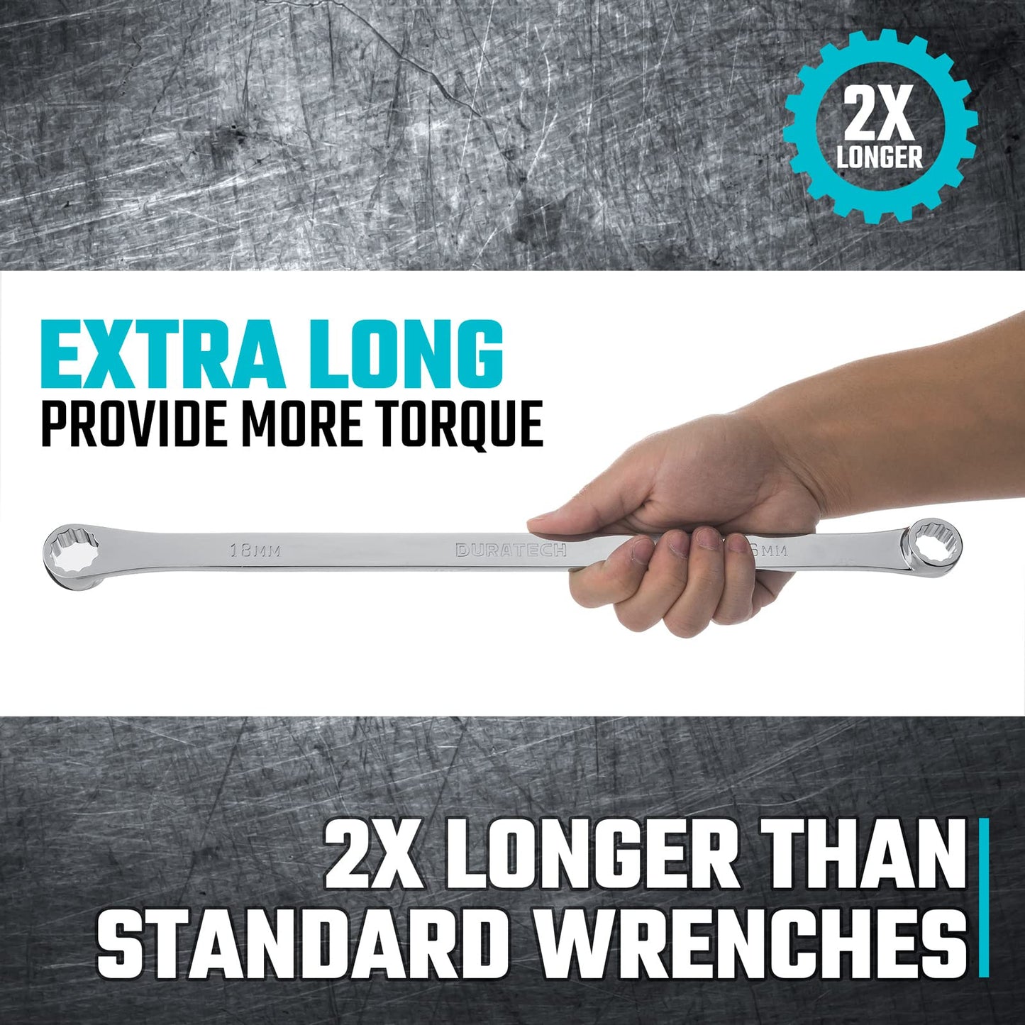 DURATECH 5-Piece Extra Long Wrench Set, Double Box End Wrench Set, 0 Degree Offset, Metric, CR-V Steel, 8mm, 10mm, 12mm, 13mm, 14mm, 15mm, 16mm, 17mm, 18mm, 19mm, Organized in Rolling Pouch