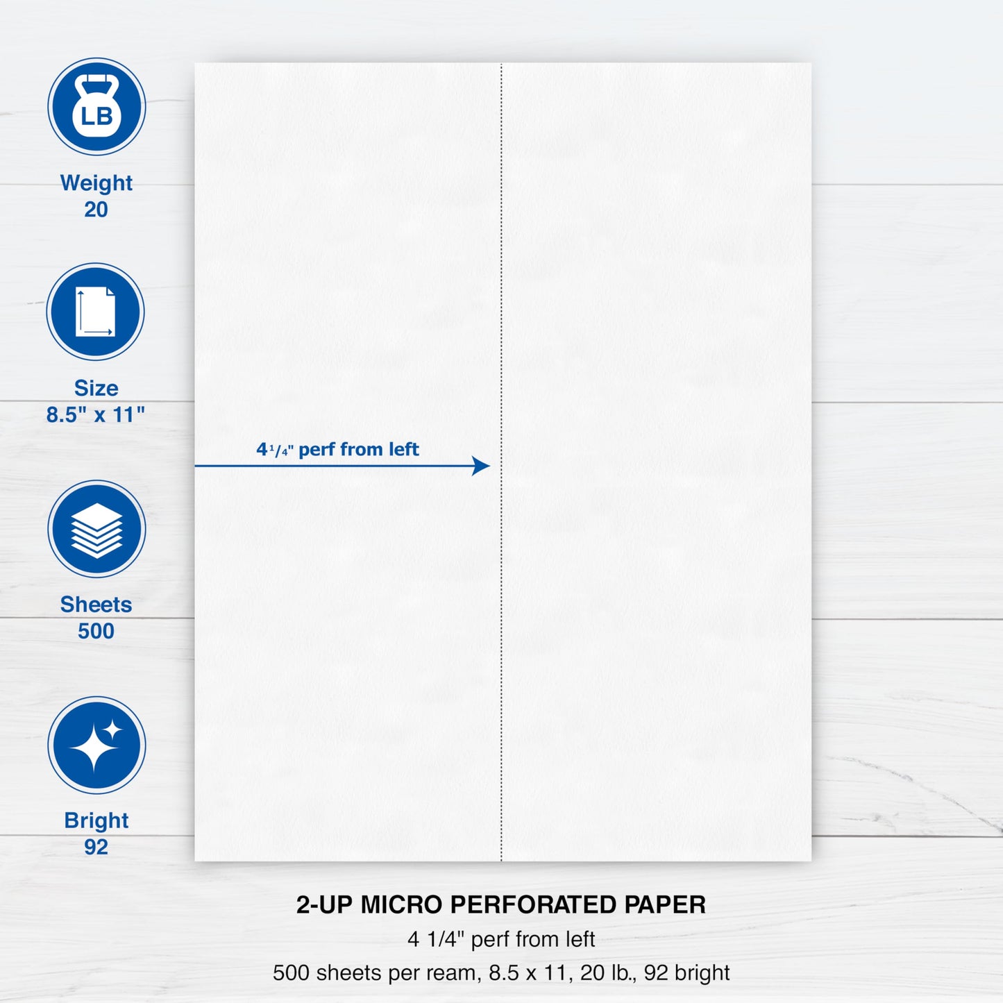 PrintWorks Professional 4 1/4" Vertical Perforated Paper 8.5" x 11" - Perfect For Menus & Booklets - Made in the USA - 500 Sheets - 20 lb - Printer Compatible - White (04339)