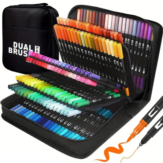 Ccfoud Dual Brush Markers Pens, 168 Colors Dual Tip(Fineliner & Brush) Art Markers for Kids, Brush Tip Markers for Adult Coloring Books No Bleeding