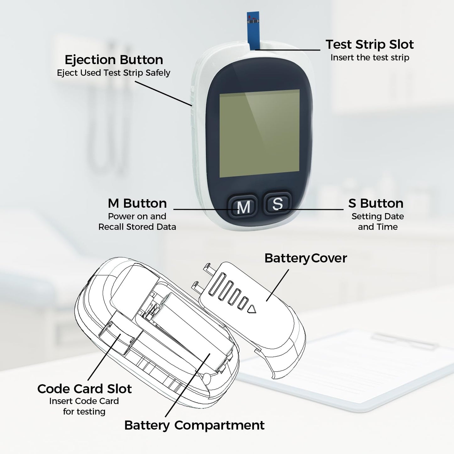 LEFTYCHOICE LCGCU-01 Total Cholesterol Testing Kit Meter Quick Results Monitor At Home Blood Test Meter with 10 Total Cholesterol Test Strips Lancets (Total Cholesterol Test Only)
