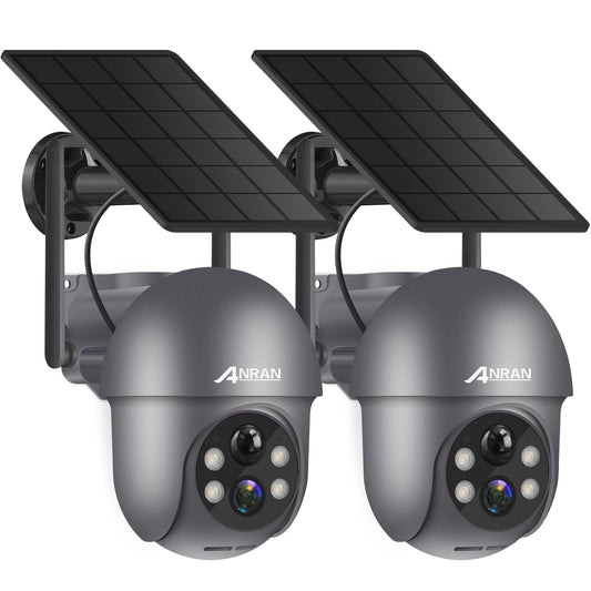 ANRAN 3MP Security Camera Wireless Outdoor, 2K Solar Outdoor Camera with 360° View, Smart Siren, Spotlights, Color Night Vision, PIR Human Detection, Pan Tilt Control, 2-Way Talk, Q01 Grey 2 Packs