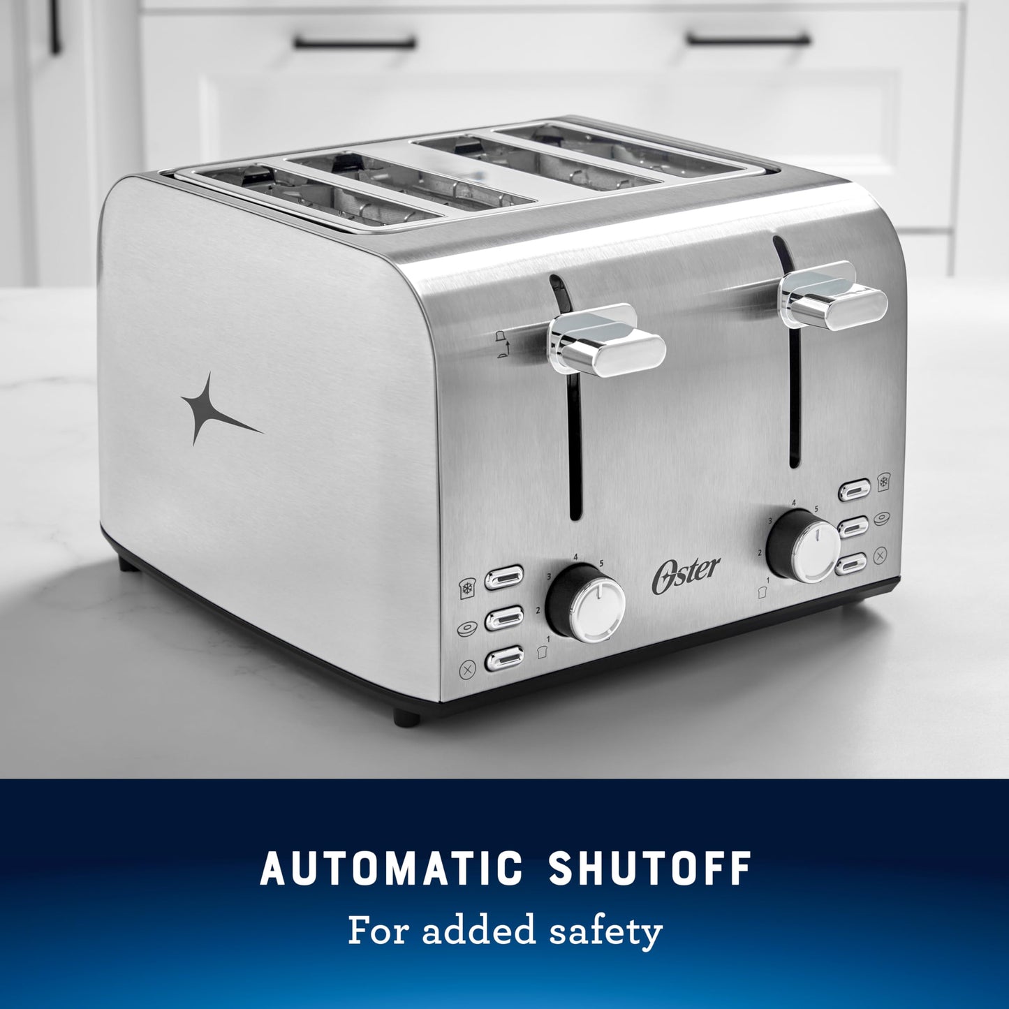 Oster 4 Slice Toaster, With 7 Browning Settings, Extra Wide Slots For Bagels and Special Breads, Removable Easy-to-Clean Crumb Tray, Cancel/Defrost/Bagel, Stainless Steel