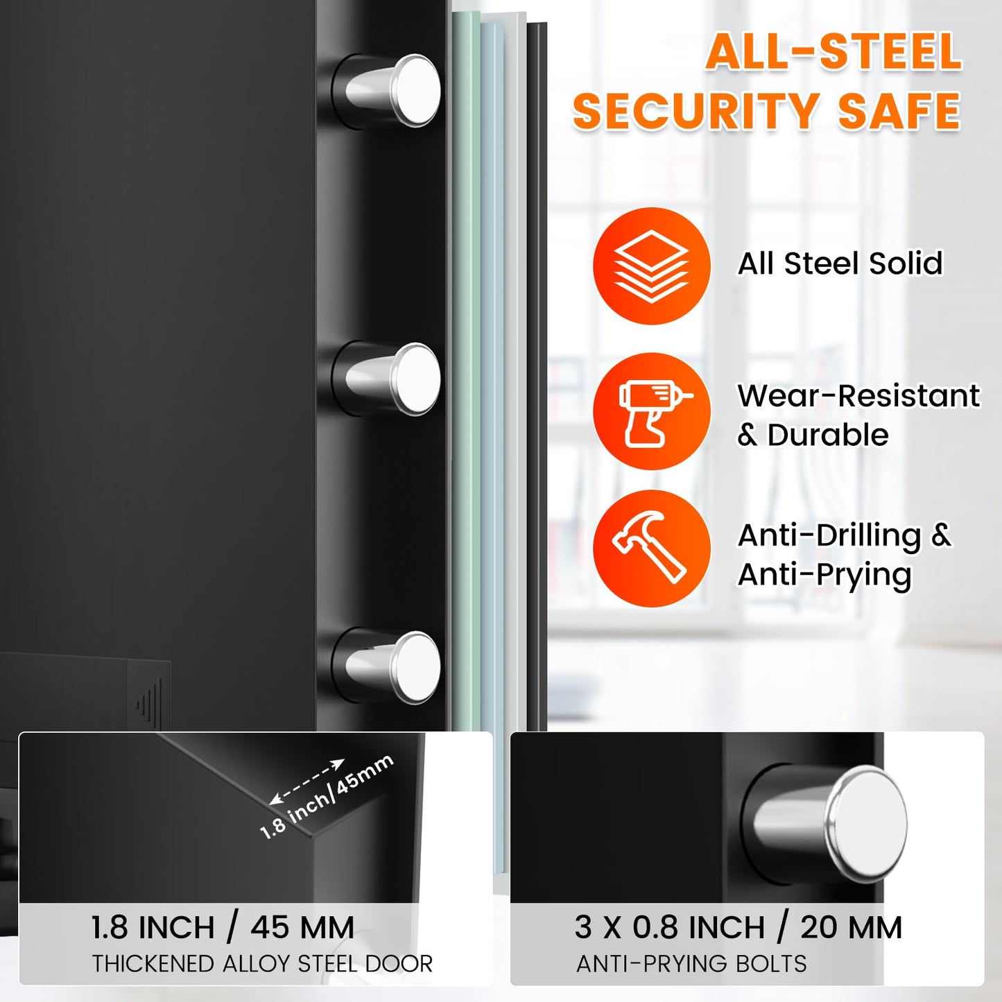 3.8 Cub Large Fireproof Safe for Home Use, Digital Home Safes Water and Fireproof with Backup Keys and Alarm System, Anti-Theft Fire Proof Safe Box for Home Office