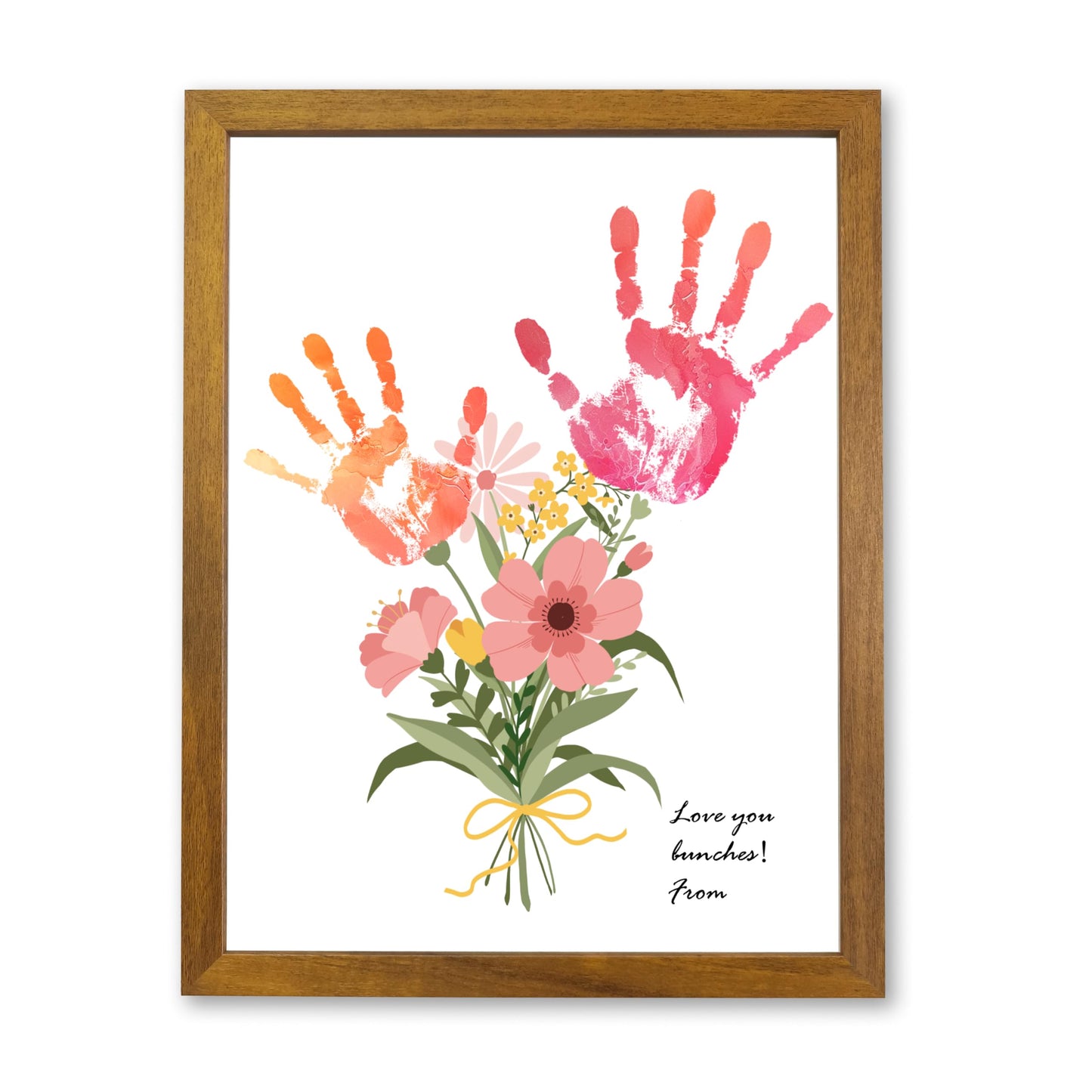 TwoDays Flower Bouquet Handprint Art Craft DIY Kit, Unique Gifts for Mom from Daughter or Son for Mother's Day Birthday Christmas, Gift for Grandma. (Floral-1, Brown)