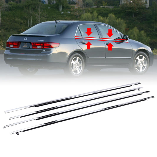 4Pcs Weatherstrip Window Moulding Trim Seal Belt Compatible with 2003-2007 Honda Accord Replaces# 72410-SDA-A01; 72450-SDA-A01; 72910-SDA-A01; 72950-SDA-A01