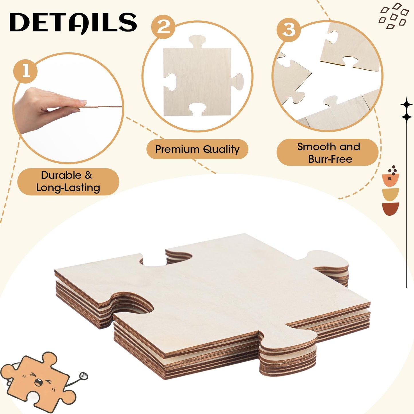 Seenelling 50 Pcs 6x6 Inch Blank Wooden Puzzle Pieces for Crafts DIY Make Your Own Puzzle to Draw on Unfinished Large Jigsaw DIY Arts and Crafts Projects and Gift