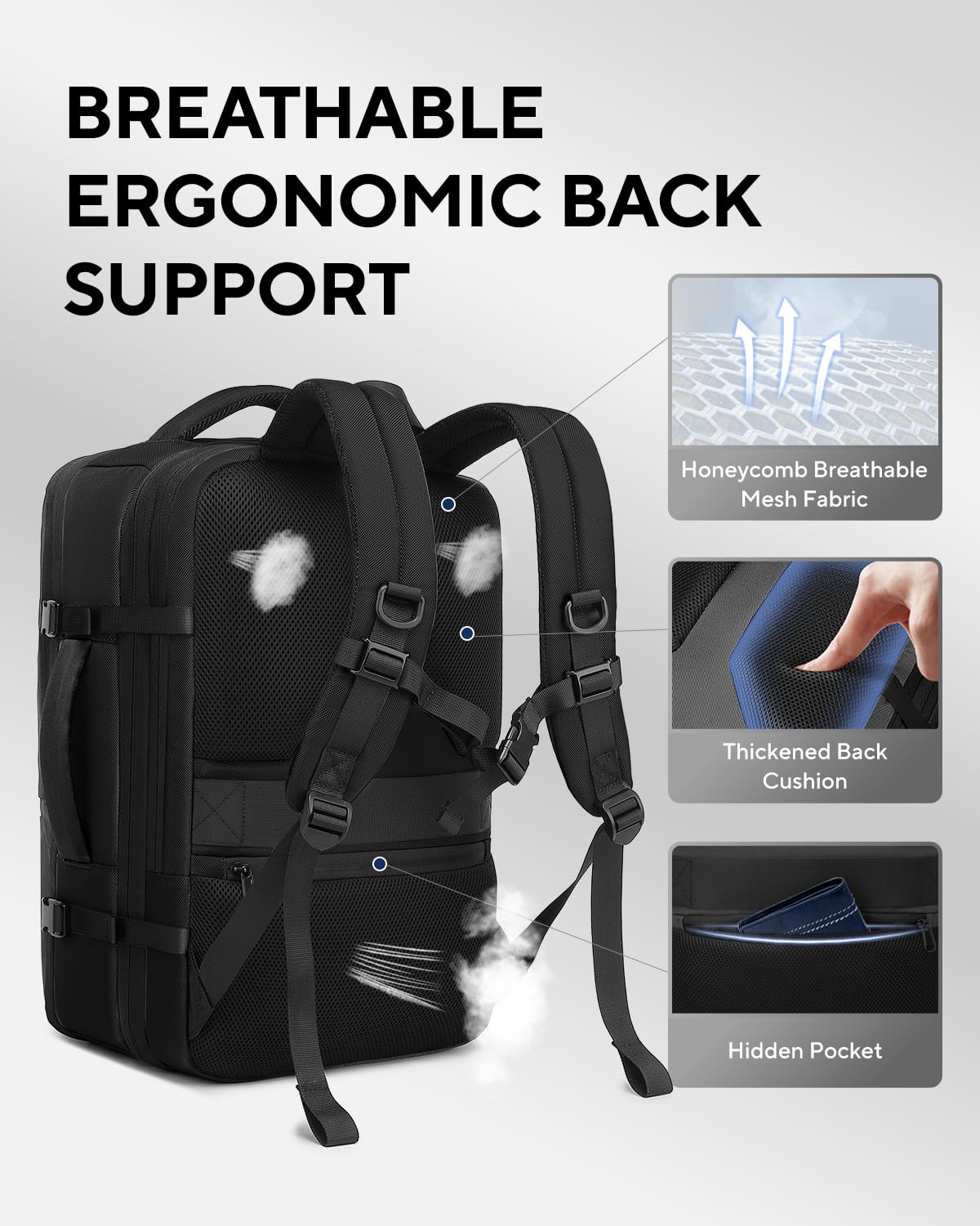 Dinictis Vacuum Seal Backpack 60L with Pump, Expandable Backpack with Vacuum Compression fits 17 inch Laptop, Water Resistant Carry On Suitcase Luggage suit for Short Trip and Business-Black