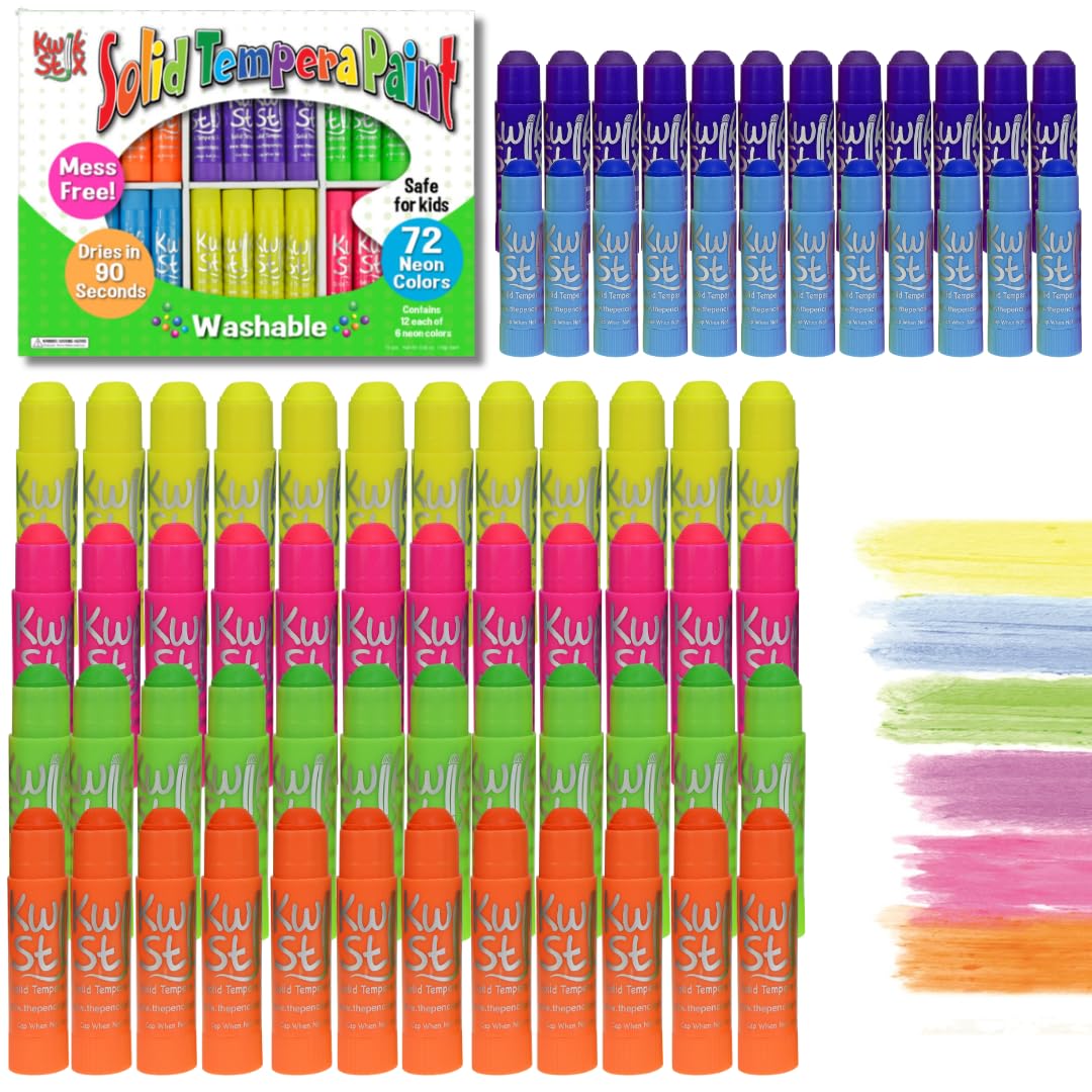 Kwik Stix Solid Tempera Paints, Original Size, Neon Colors, Set of 72