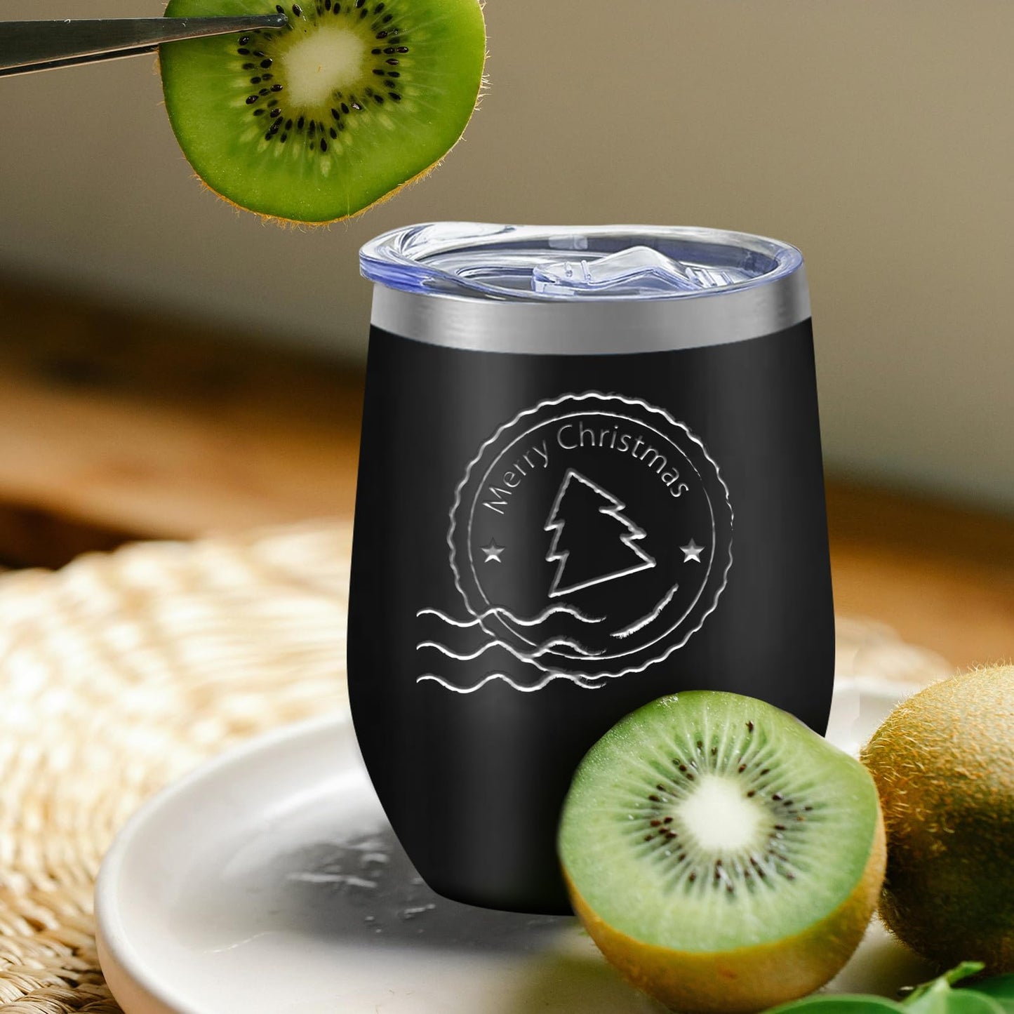 YOUKE OLA 18 Pack Stainless Steel Wine Tumbler with lid, 12oz Insulated Powder Coated Wine Tumbler Stemless Double Wall Vacuum Wine Glass Coffee Tumbler for Laser Engrave, Black