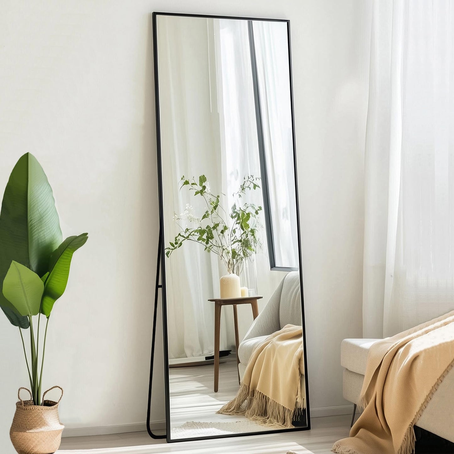 Sunniry Full Length Mirror 56x16 inch, Full Body Mirror with Aluminum Metal Frame, Standing Mirrors for Bedroom, Livingroom, Cloakroom, Hallway, Home Décor.