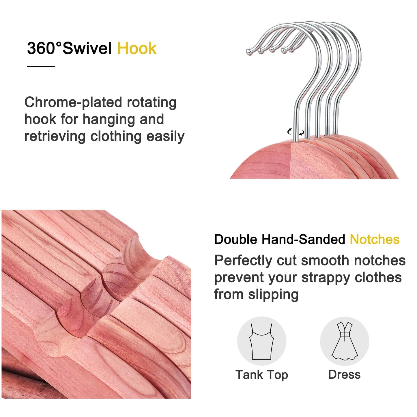 TOPIA HANGER American Red Cedar Wooden Hangers 30 Pack, Clothes Hangers for Closet, Wood Suit Hangers with Smooth Cut Notches, 360°Flexible Hook, Non-Slip Pants Bar(Natural)-CT07C30