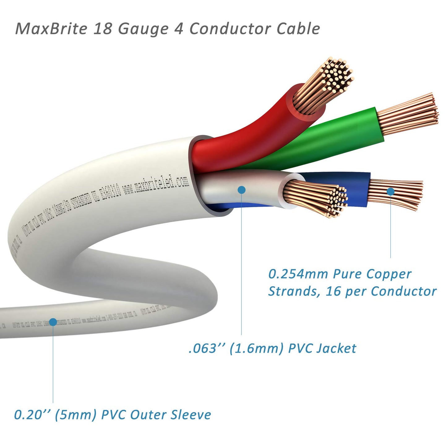 LED Cable 4 Conductor Jacketed in-Wall Speaker Wire UL/cUL Class 2 (200ft. Spool)
