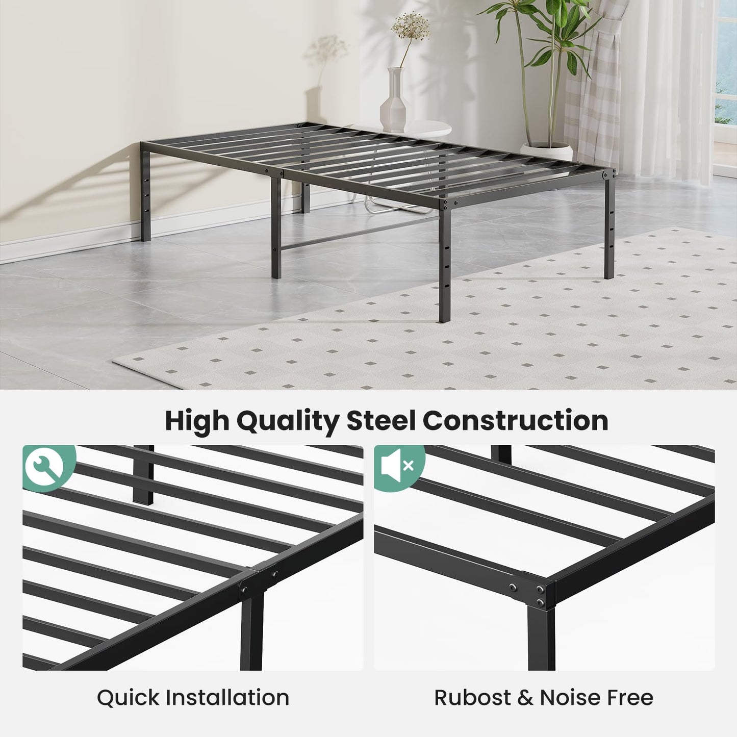 Sweetcrispy Twin XL Size 12 Inch Platform Bed Frame, Heavy Duty Metal Foundation Frame, Noise-Free Sturdy Steel Slats, Underbed Storage, No Box Spring Needed, Quick Setup