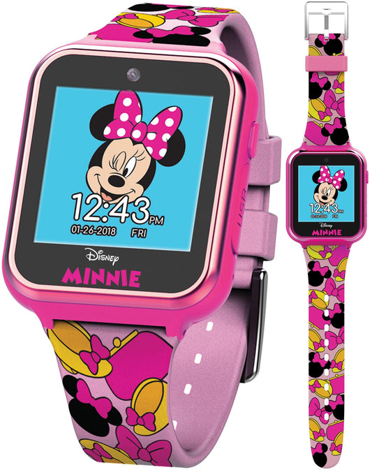 Accutime Kids Disney Minnie Mouse Pink Educational, Touchscreen Smart Watch Toy for Girls, Boys, Toddlers - Selfie Cam, Learning Games, Alarm, Calculator, Pedometer and More (Size: 40mm)