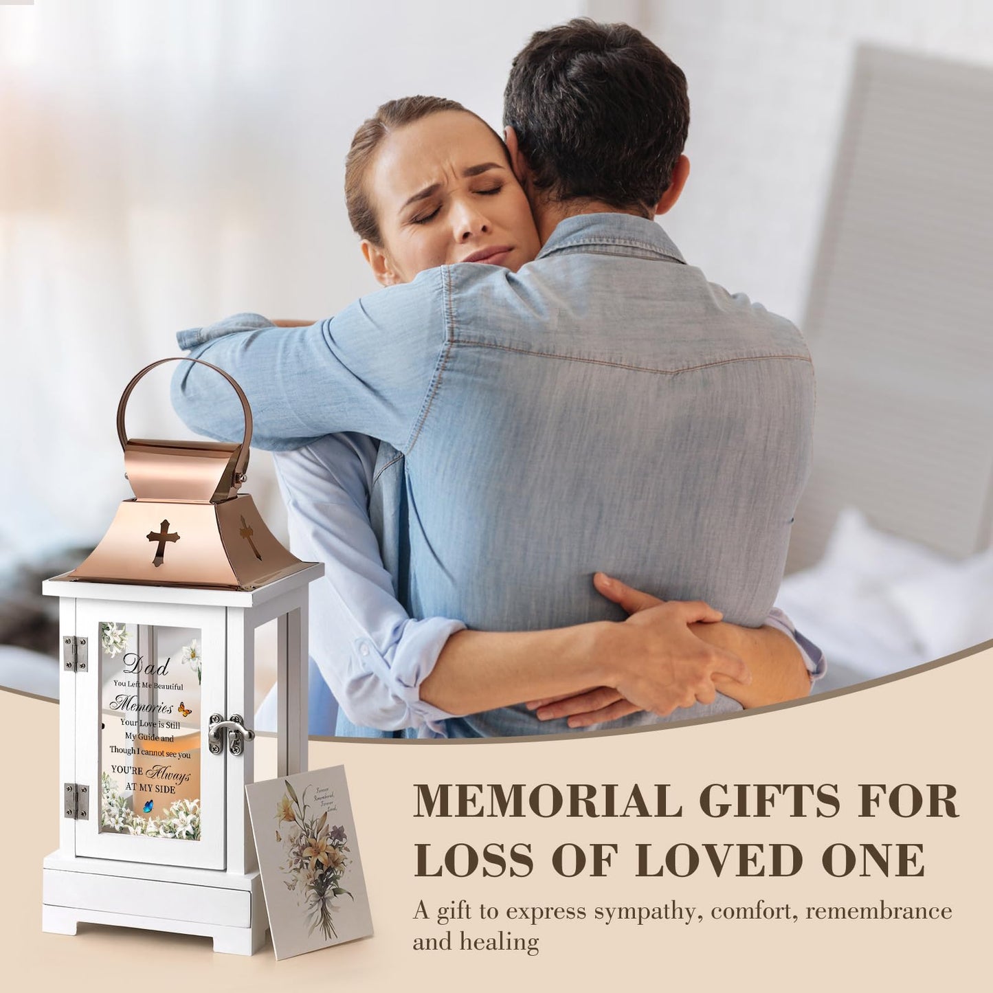 HugMemories Memorial Gifts for Loss of Dad, Memorial Lantern with Drawer for Keepsakes, Loss of Father Sympathy Gift, Bereavement Gifts in Memory of Dad