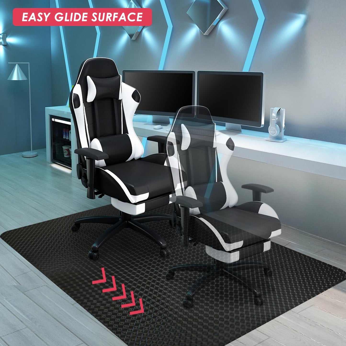 Vicwe Gaming Chair Mat for Hardwood Floor, 48"×36" Office Chair Mat, PVC Computer Chair Mats, Easy Glide, Floor Protector for Rolling Chair-Black