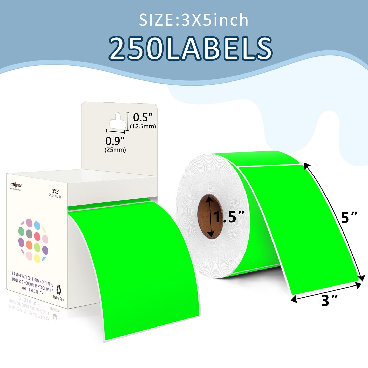PARLAIM 3 X 5 Inch 4Rolls/1000 Per Roll Rectangle Inventory Color Coding Labels,Roll Square Label Stickers for Home (Fluorescent Green)