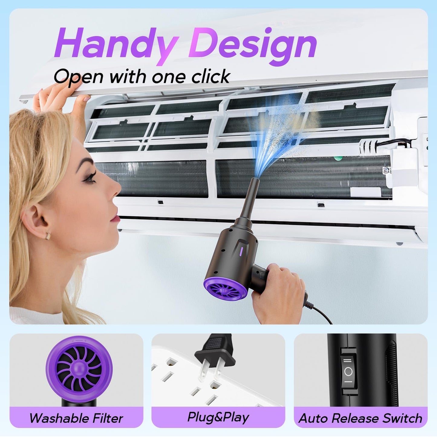 Goweto Compressed Air Duster - Air Blower - Keyboard Cleaning Kit - Energy Efficient - Environmental Alternative to Spray Air Can - 5.74 oz Powerful Motor(Purple)