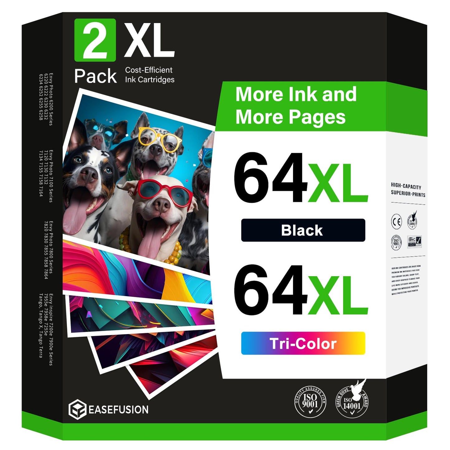 EaseFusion 64XL Replacement for HP Ink 64 Black and Color Combo Pack for HP Envy Photo 7855 7858 7155 Envy Inspire 7900e 7200e 7955e Tango Printer Ink Cartridges