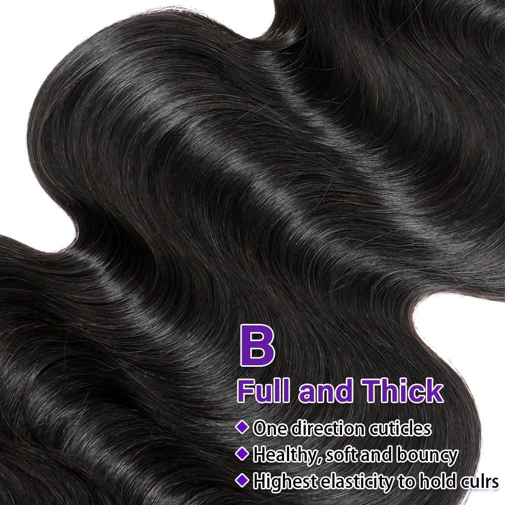 Olsmkis Body Wave Bundles Human Hair 18 20 22 Inch 3 Bundles Human Hair 300g 100% Unprocessed Brazilian Virgin Raw Hair Extensions Natural Black Weave Real Human Hair Bundles for Women