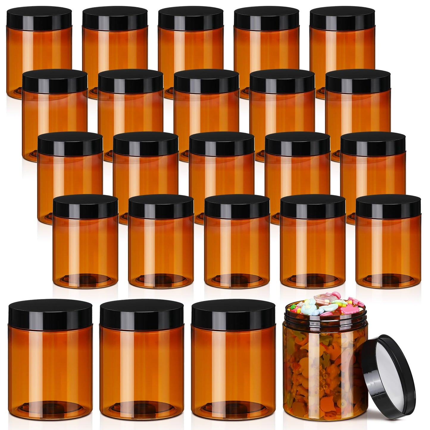 Tanlade 24 Pcs 16 oz Amber Plastic Jars with Lids Round Cosmetic Containers Leak Proof Refillable Empty Containers for Creams Lotion Body Butter Oil Ointments Powders Beauty Products Travel Storage