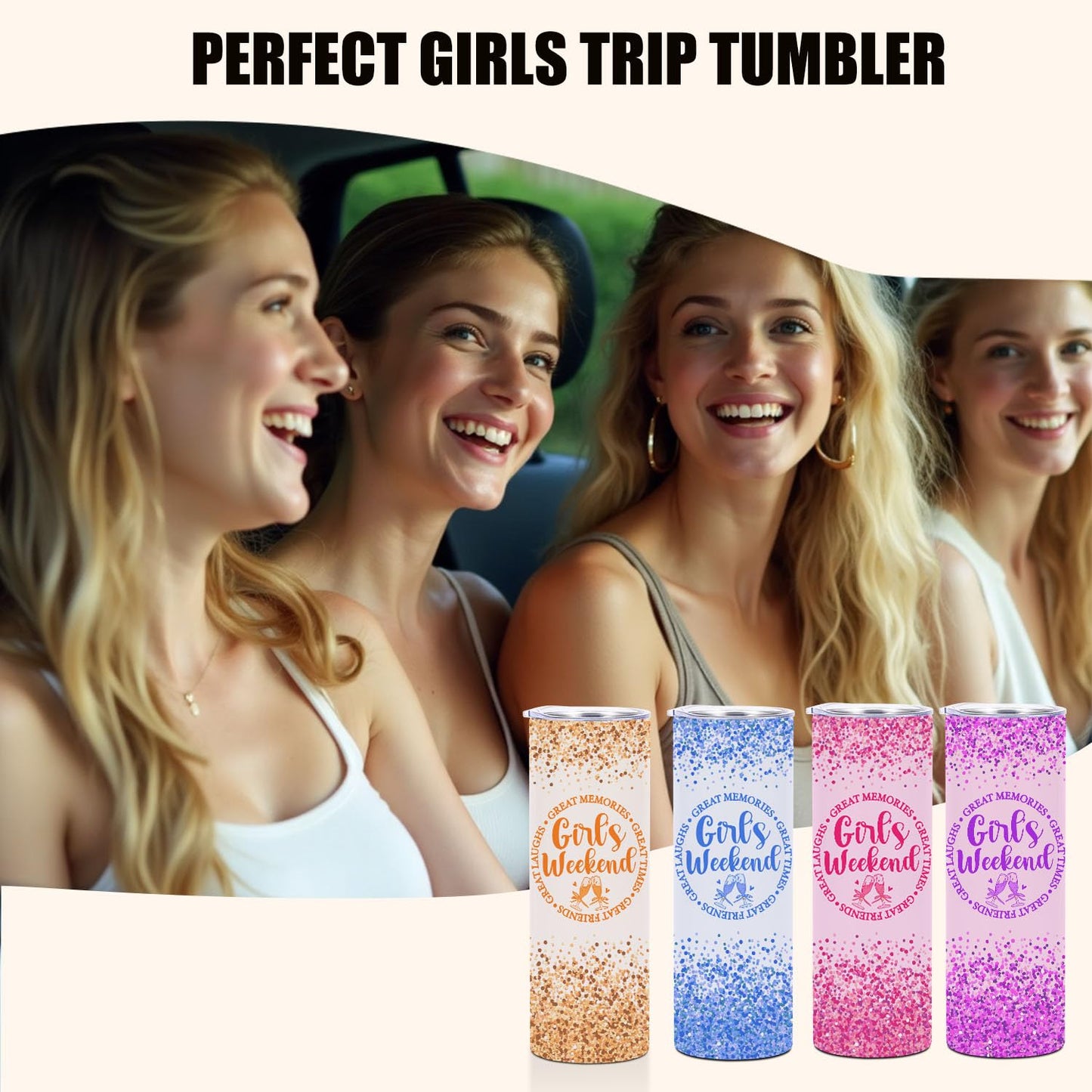 HZMLYDJ 4 Pcs Girls Weekend Gifts for Women, 20 Oz Stainless Steel Straight Tumblers, Girls Trip Gifts Favors, Travel Cup Insulated Tumblers with Lid, Graduation Gift for Women Sister Friends