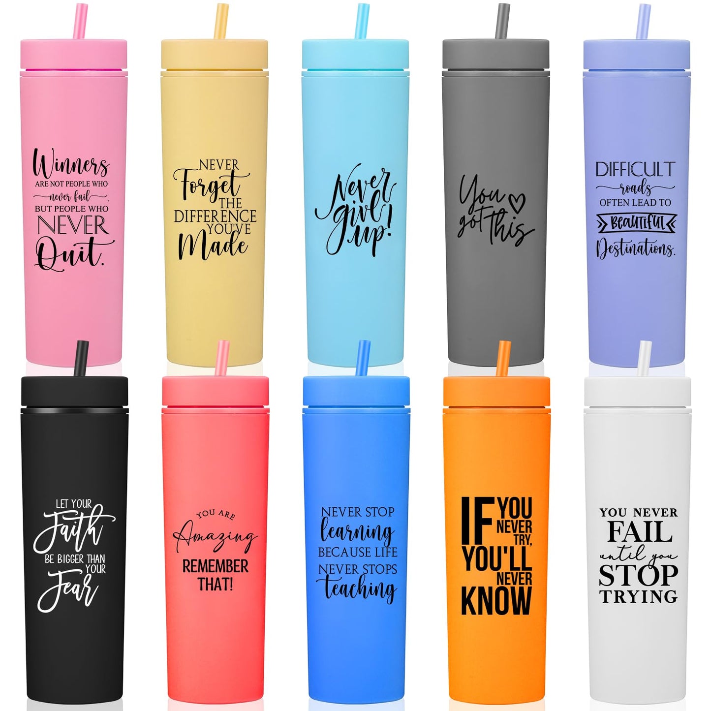 Tioncy 10 Pcs Employee Appreciation Gift Bulk Thank You Water Cup 16oz Matte Inspirational Skinny Tumbler with Lid and Straw for Team Housekeeping Gift Teacher Back to School Nurse(Charming)