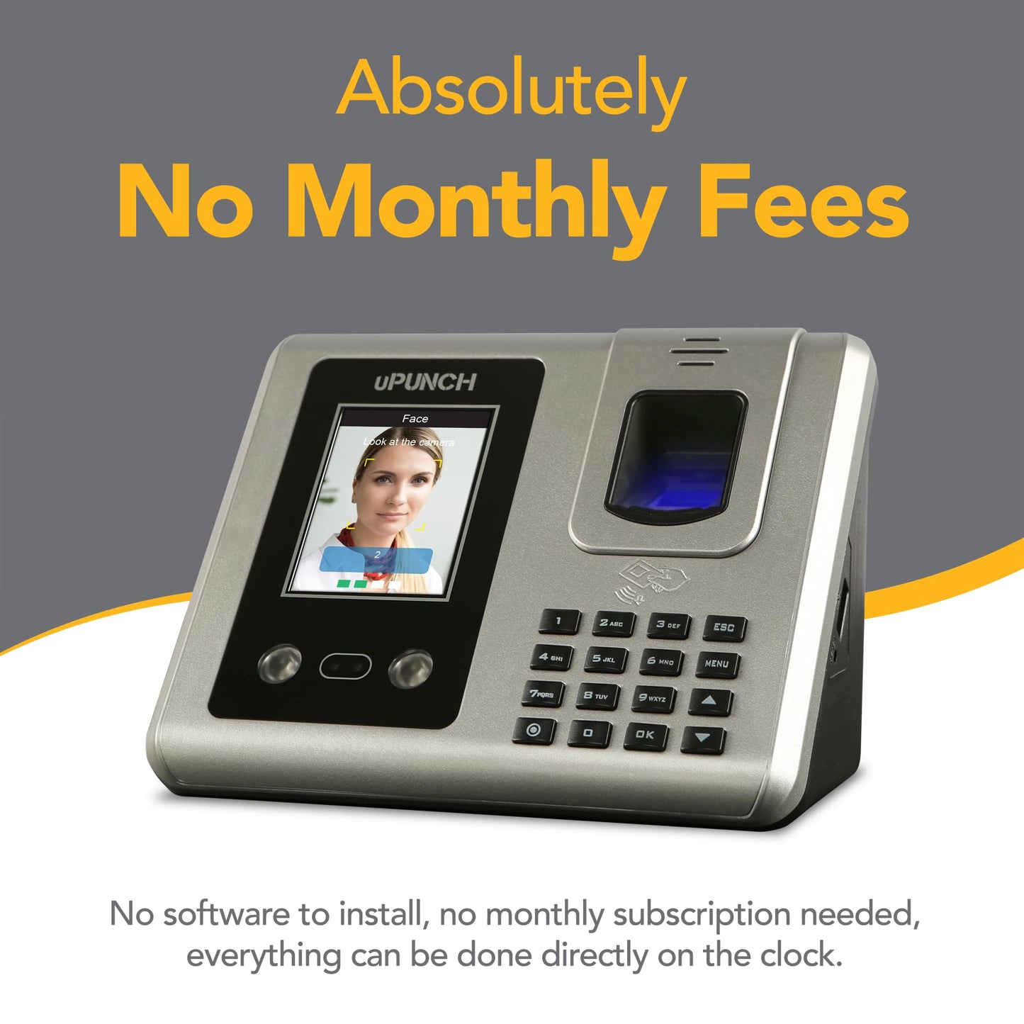uPunch MK3000 Face Recognition Digital Time Clock for Employees | Small Business Time Tracking System with Keypad, and RFID Options (No Monthly Fee)